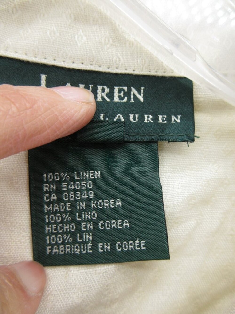 VTG Lauren Ralph Lauren Top Large White Linen Shirt Loop Collar NEW - Picture 12 of 13